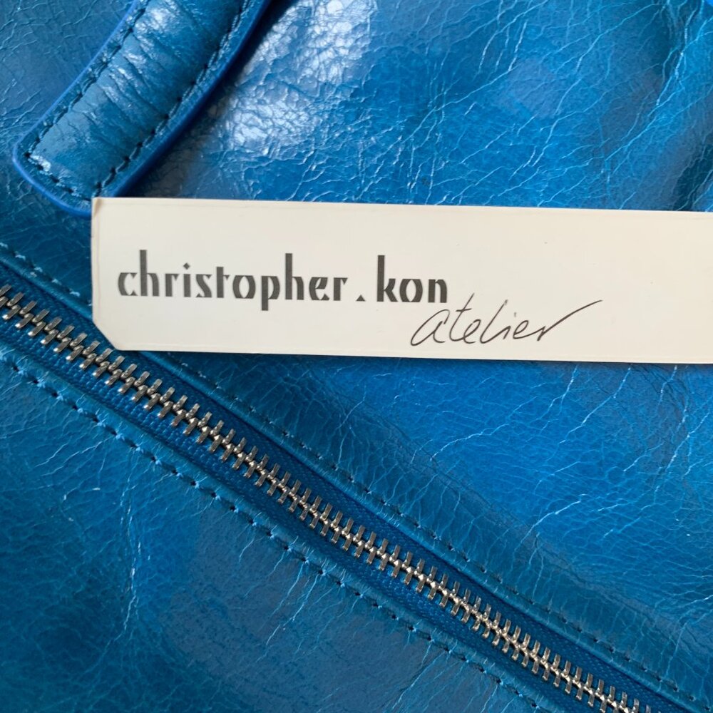 CHRISTOPHER KON ATELIER BRIGHT BLUE BAG TOTE LEATHER BAG NEW - Picture 9 of 16